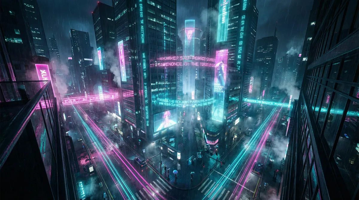 穿越天龙八部插甘宝宝 竖屏短剧平台首页背景 - 赛博朋克都市夜景